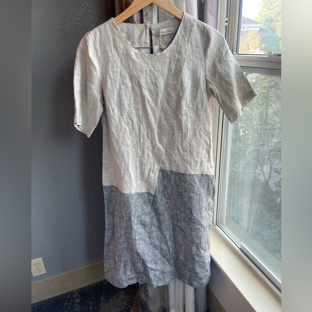 NWT Oda Lux Two-Tone 100% Linen Midi Dress‎ Size 36/Medium
